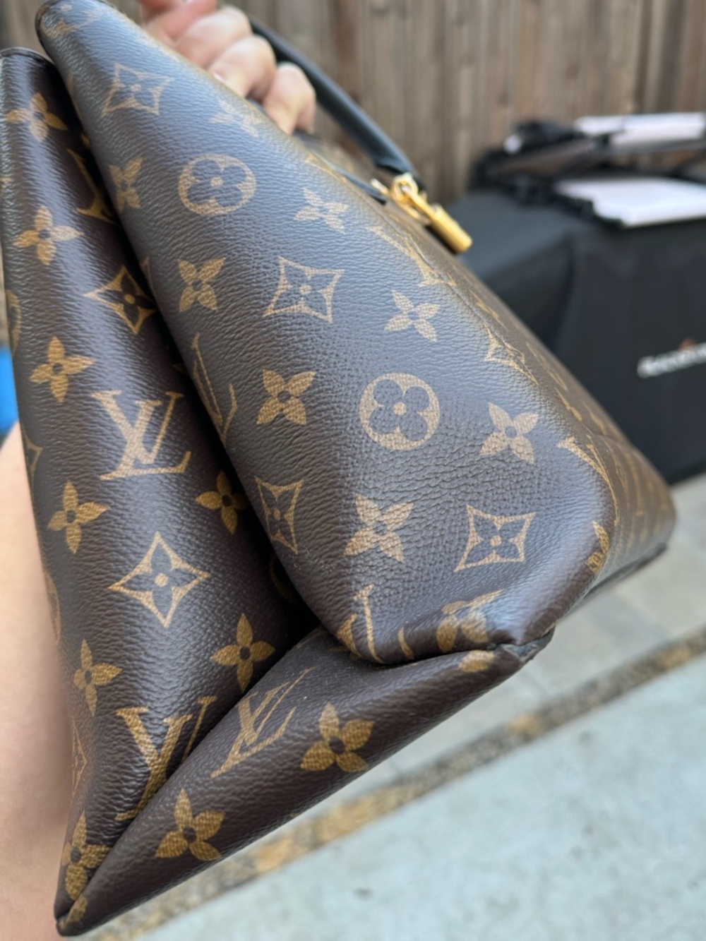 Louis Vuitton Brown Monogram Canvas Tote with Black Leather Trim and Gold Lock - Picture 5 of 5